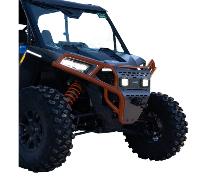 Ravek - Front Bumper/Skid Plate with White Lights - Orange -Polaris - RZR XP 1000