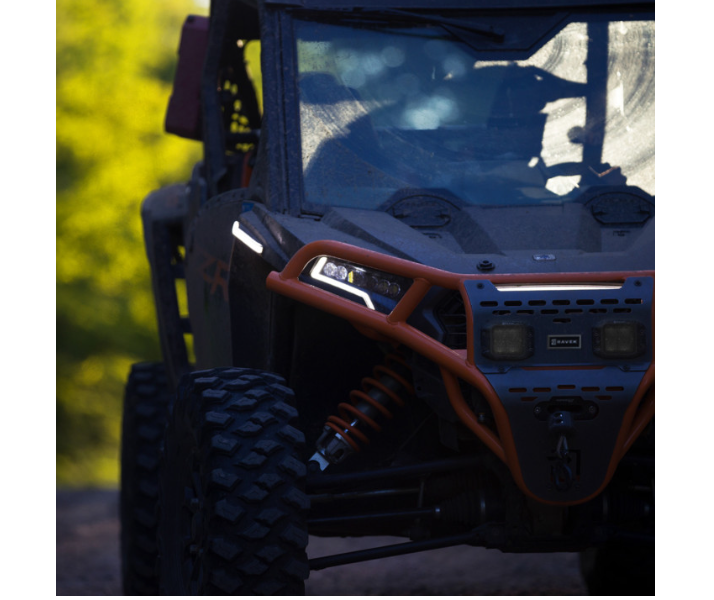 Ravek - Front Bumper/Skid Plate with White Lights - Orange -Polaris - RZR XP 1000