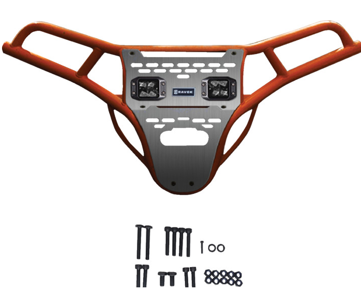 Ravek - Front Bumper/Skid Plate with White Lights - Orange -Polaris - RZR XP 1000