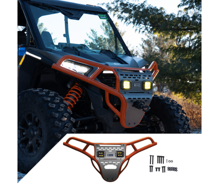 Ravek - Front Bumper/Skid Plate with Amber Lights - Orange -Polaris - RZR XP 1000