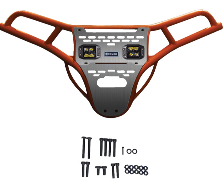 Ravek - Front Bumper/Skid Plate with Amber Lights - Orange -Polaris - RZR XP 1000