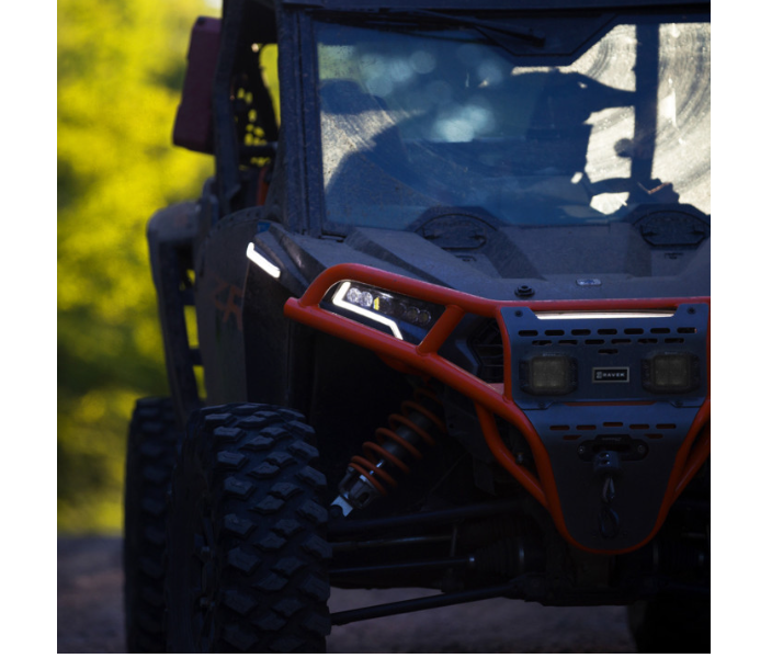 Ravek - Front Bumper/Skid Plate with White Lights -Polaris - Red - RZR XP 1000