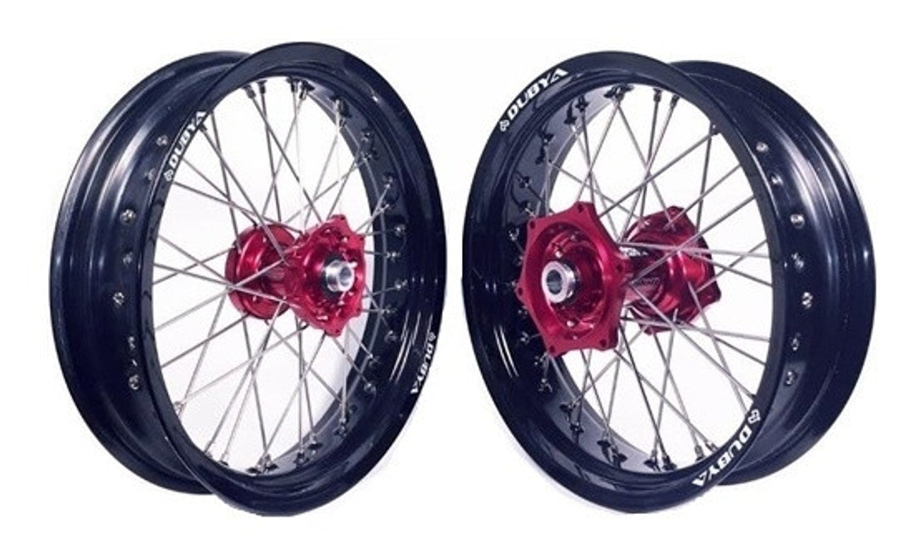 Beta - Dubya Supermoto Wheel Set Red Hub, Black Rim, Red Nips