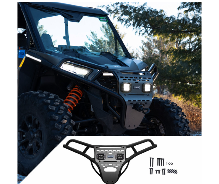 Ravek - Front Bumper/Skid Plate with White Lights - Black - RZR XP 1000