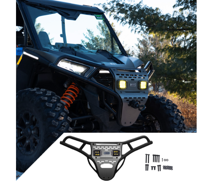 Ravek - Front Bumper/Skid Plate with Amber Lights - Black - Polaris - RZR XP 1000