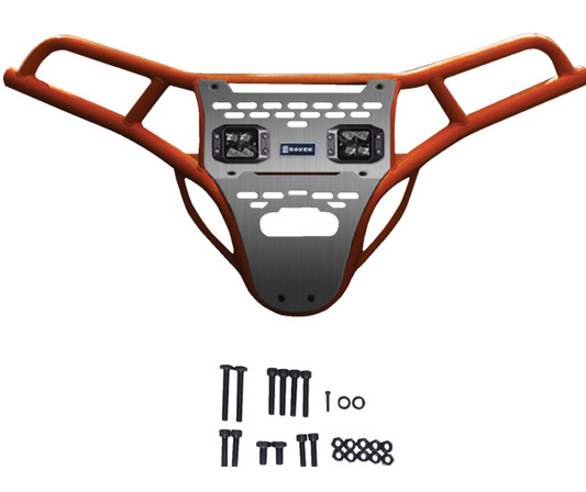 Ravek - Front Bumper/Skid Plate with White Lights - Orange -Polaris - RZR XP 1000