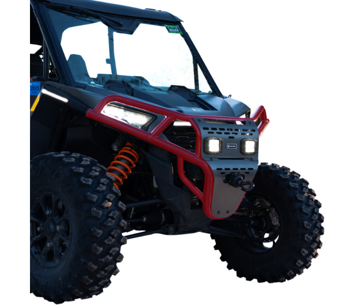 Ravek - Front Bumper/Skid Plate with White Lights -Polaris - Red - RZR XP 1000