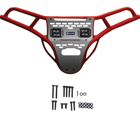 Ravek - Front Bumper/Skid Plate with White Lights -Polaris - Red - RZR XP 1000