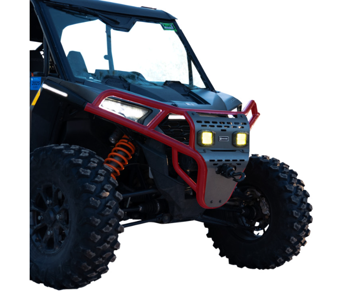 Ravek - Front Bumper/Skid Plate with Amber Lights - Polaris -Red - RZR XP 1000