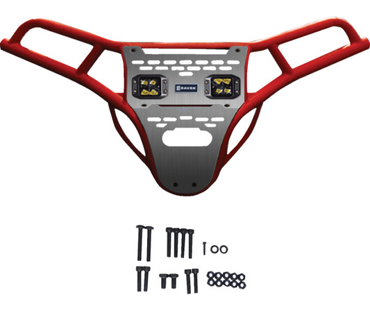Ravek - Front Bumper/Skid Plate with Amber Lights - Polaris -Red - RZR XP 1000