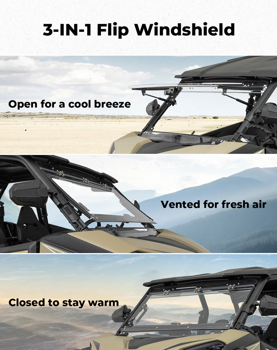 KEMIMOTO - 3-in-1 Flip Windshield for 2023+ CFMOTO ZForce 950 Sport | 800 Trail