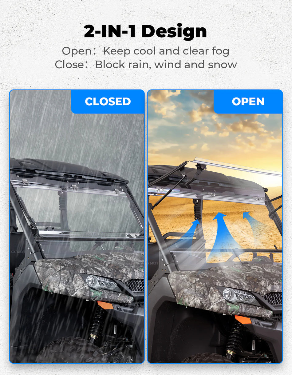 KEMIMOTO - Upgraded Flip Front Windshield For CFMOTO Uforce 1000|1000 XL