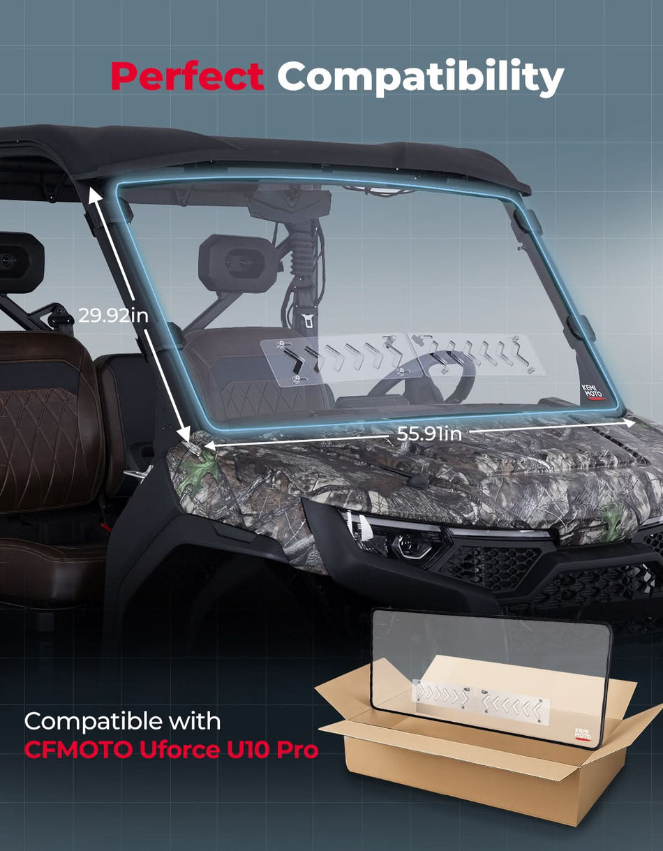 KEMIMOTO - 2-in-1 Vented Front Windshield for CFMOTO UFORCE U10 Pro|XL