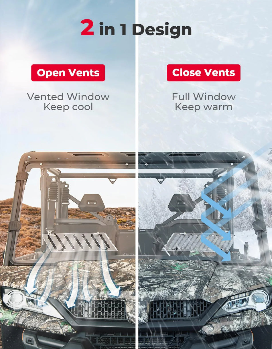 KEMIMOTO - Airflow Sliding Vented Front Windshield for CFMOTO UFORCE 1000|1000XL