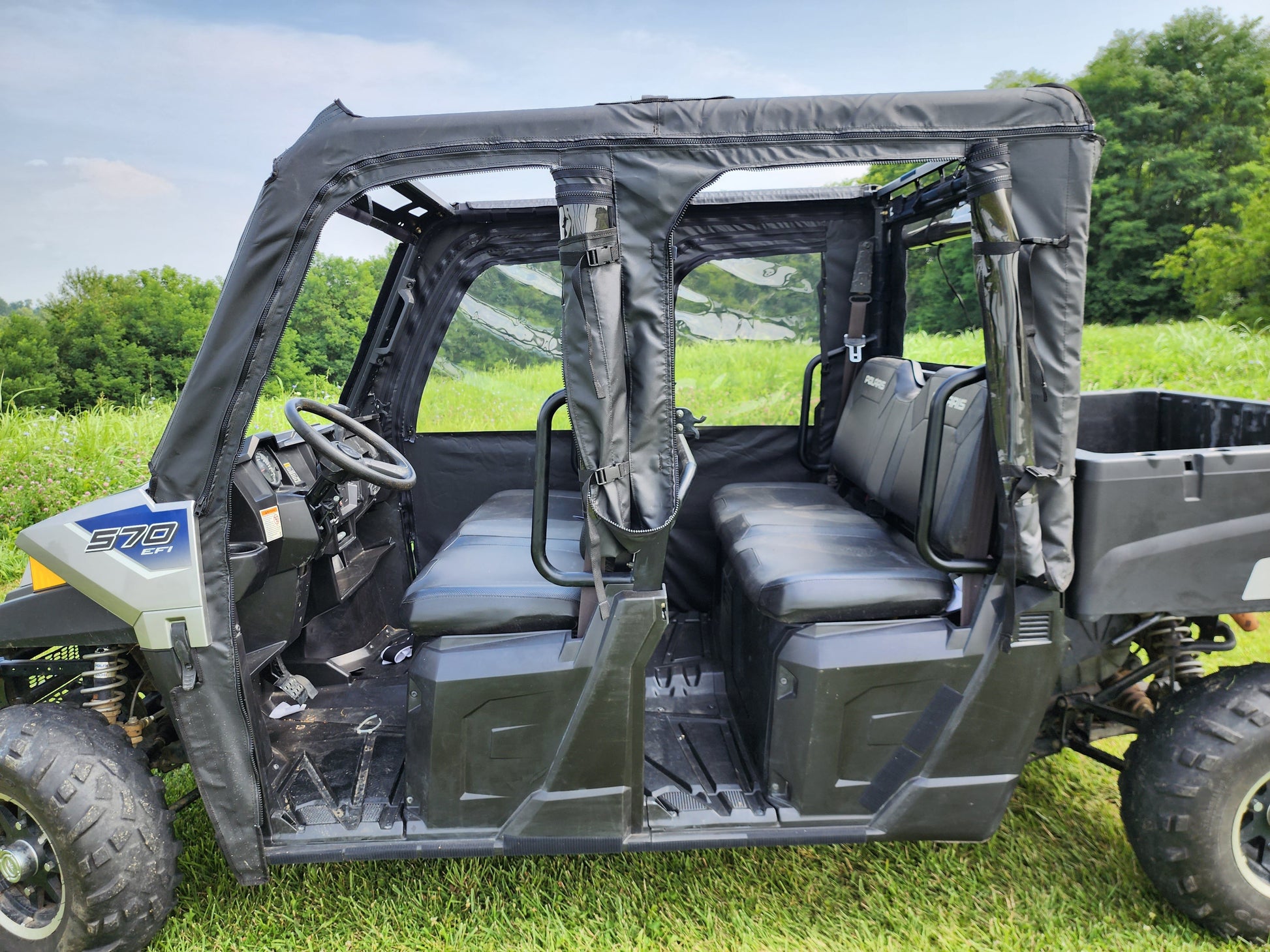 Polaris Ranger Crew 570 Mid Size - 4 Passenger - BLACK - Full Cab Enclosure for Hard Windshield - 3 Star UTV